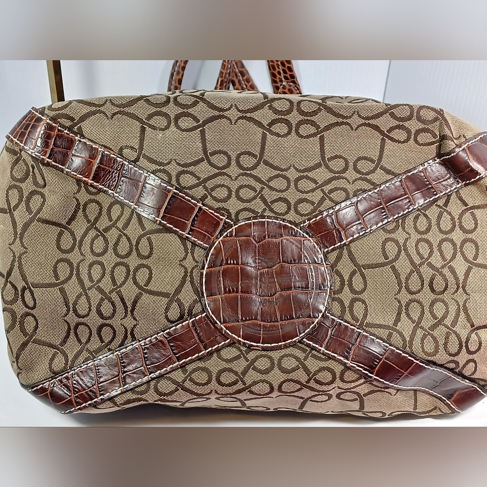 Lancel Canvas Monogram / leather brown crocodile bucket handbag - Picture 8 of 13
